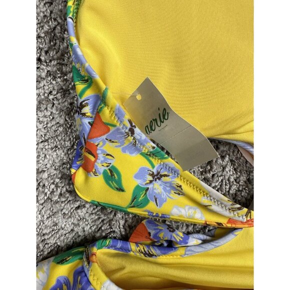 Aerie Cut Out One Piece Swimsuit M Yellow Floral Monokini Halter NWT - Picture 4 of 10